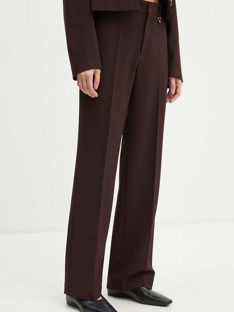 AERON spodnie damskie kolor brązowy proste high waist PFPA267511 - zdjęcie produktu nr 1