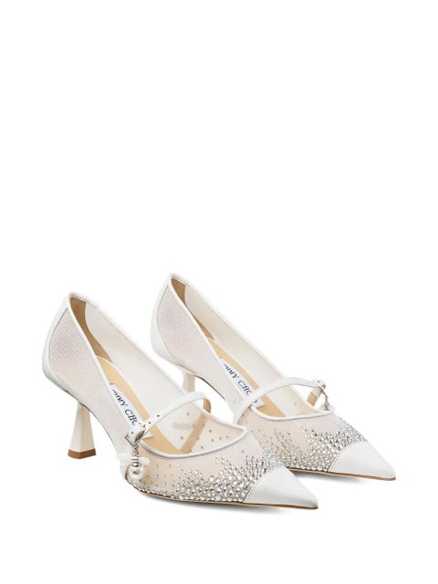 Jimmy Choo 85mm Aren crystal-embellished mesh pumps - White - zdjęcie produktu nr 2