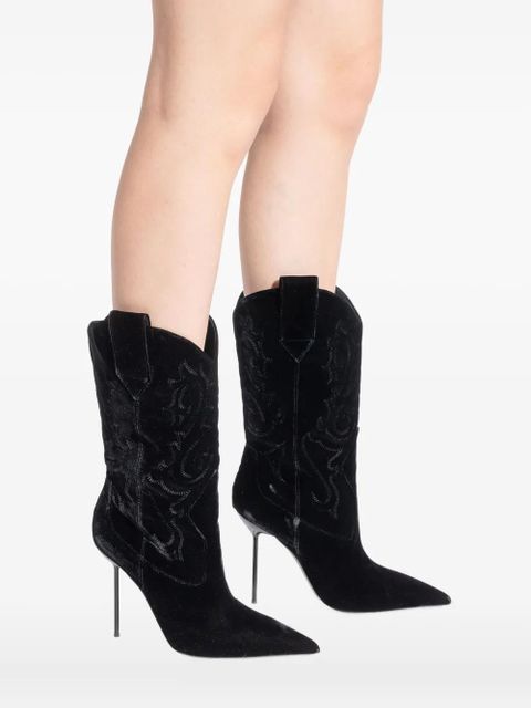 Paris Texas 105mm Lidia embroidered heeled boots - Black