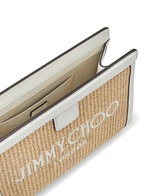 Jimmy Choo Avenue logo-embroidered woven clutch - Neutrals