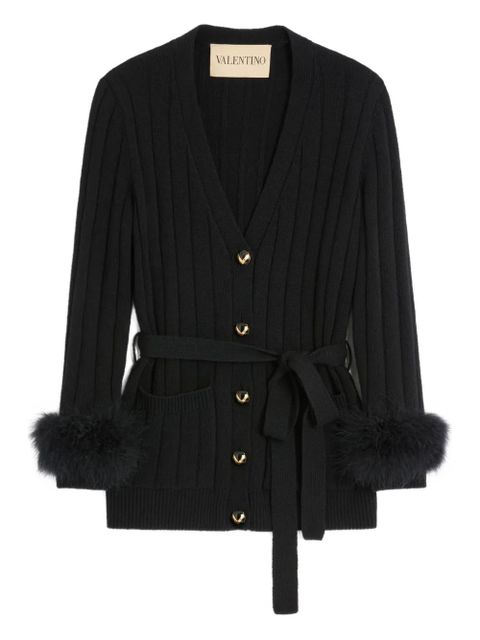 Valentino Garavani feather-cuff ribbed cardigan - Black - zdjęcie produktu nr 1
