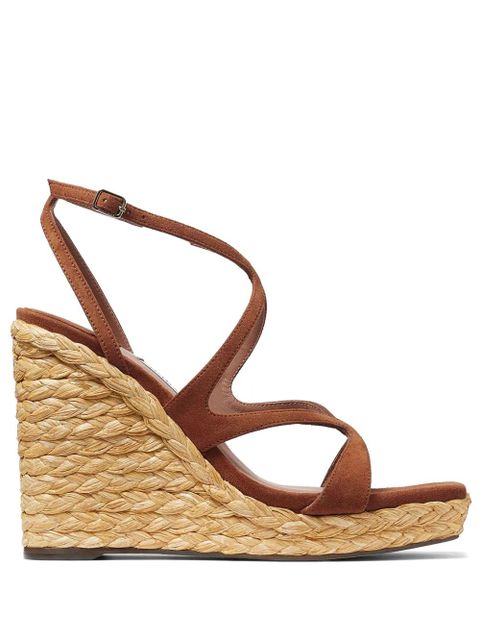 Jimmy Choo 110mm Ayla raffia wedged sandals - Brown - zdjęcie produktu nr 1