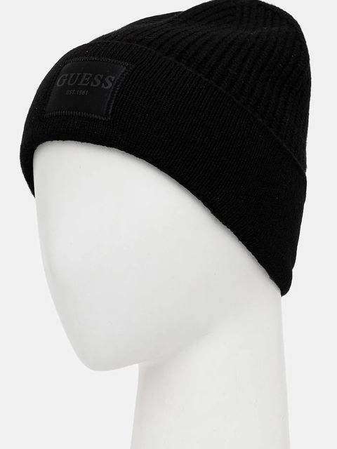 Guess czapka z dodatkiem wełny BRENTON kolor czarny AW5436 POL03
