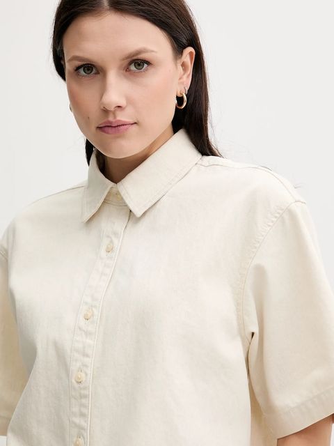 Calvin Klein Jeans koszula z domieszką lnu damska kolor beżowy relaxed z kołnierzykiem klasycznym LV047C775G - zdjęcie produktu nr 2