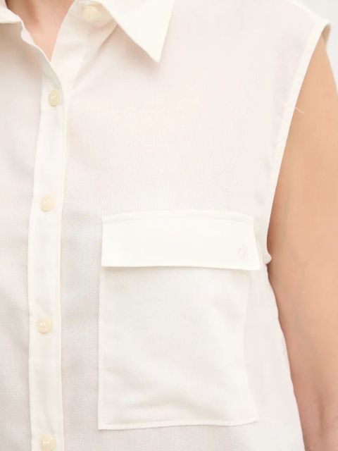 Calvin Klein koszula bawełniana damska kolor beżowy regular z kołnierzykiem klasycznym K20K208224