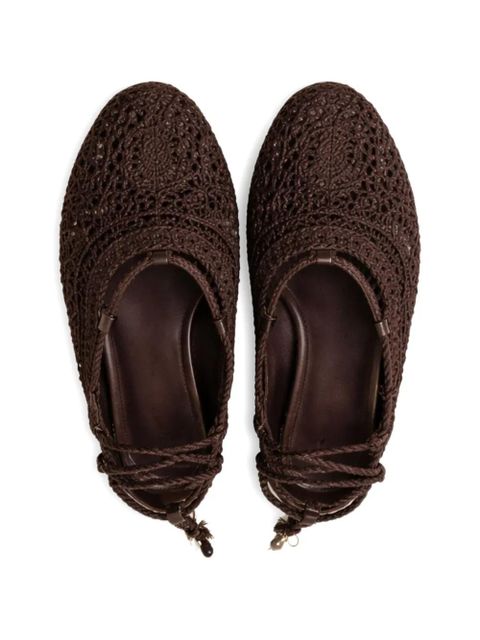 TWINSET crochet-deisgn lace-up flat mules - Brown