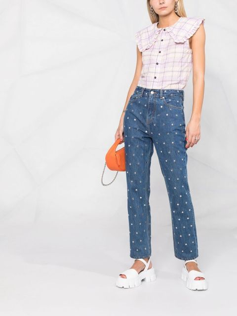 GANNI check-print sleeveless shirt - Purple - zdjęcie produktu nr 2