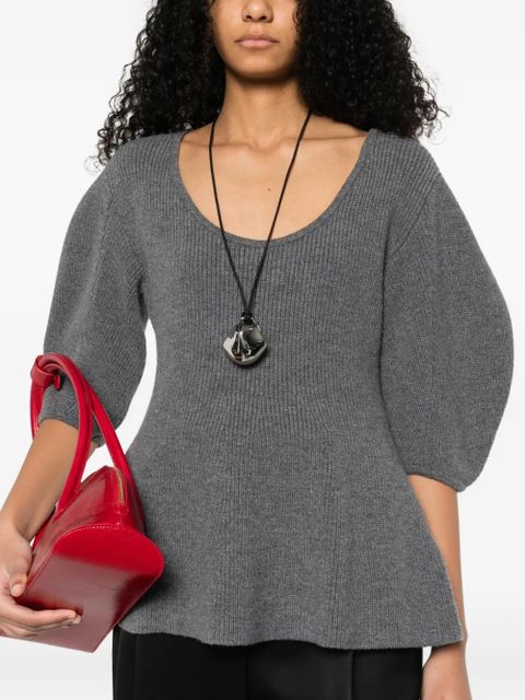 Róhe puffed-sleeve knitted top - Grey