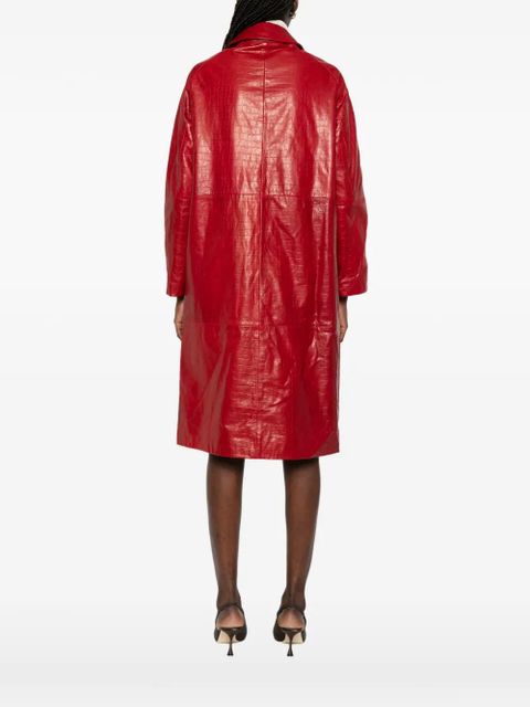 Nour Hammour croco-embossed leather coat - Red