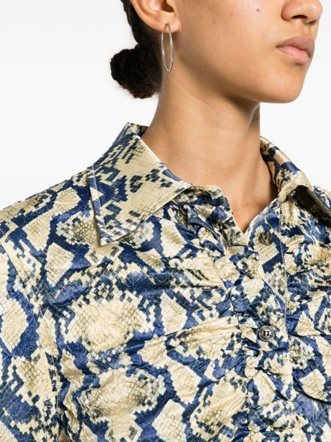 GANNI snake-print satin shirt - Blue