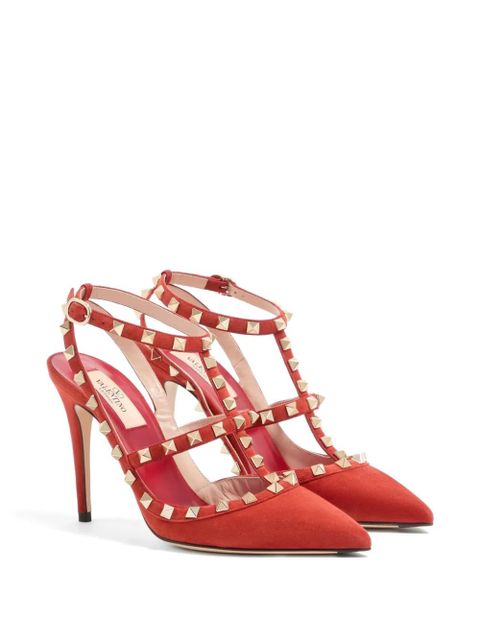 Valentino Garavani Rockstud suede pumps 100mm - Red - zdjęcie produktu nr 2