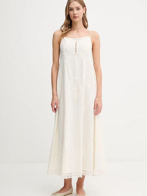 Hoss Intropia sukienka z domieszką lnu kolor beżowy maxi rozkloszowana 8229131 - zdjęcie produktu nr 1