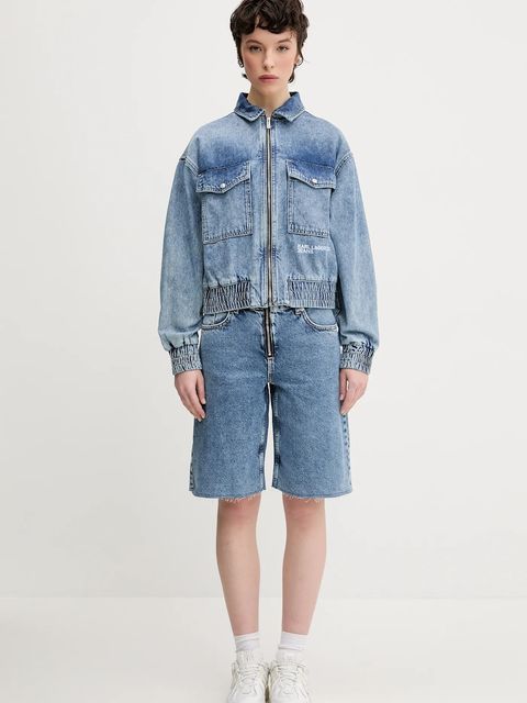 Karl Lagerfeld Jeans szorty jeansowe damskie kolor niebieski gładkie high waist A2W10042 - zdjęcie produktu nr 2