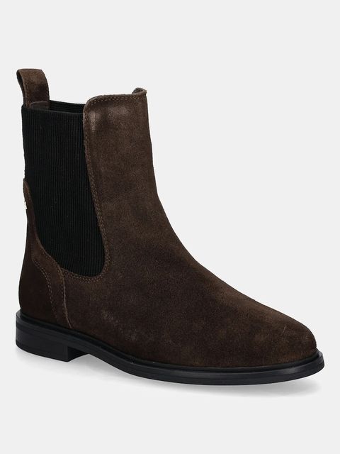 Tommy Hilfiger sztyblety zamszowe FLAG SUEDE CHELSEA BOOT damskie kolor brązowy na płaskim obcasie FW0FW08780 - zdjęcie produktu nr 1