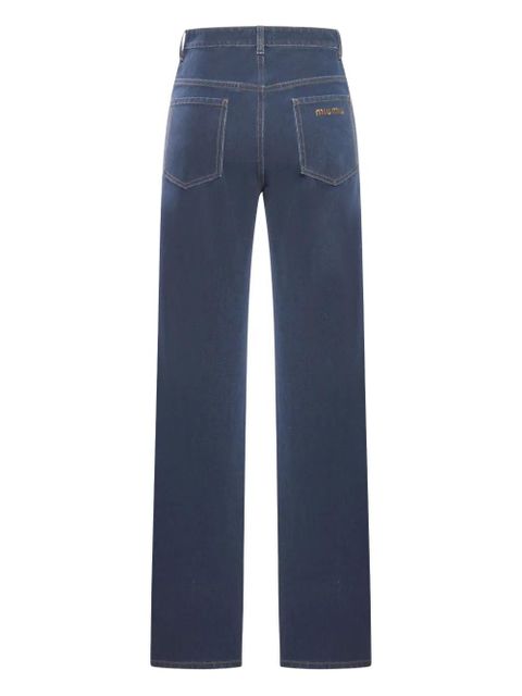 Miu Miu embroidered-logo denim jeans - Blue - zdjęcie produktu nr 2