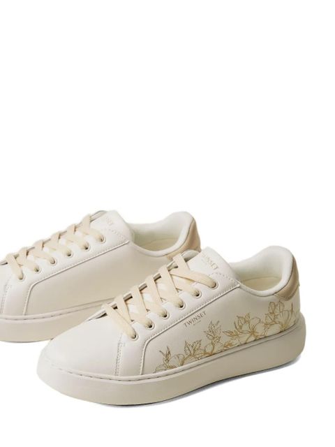 TWINSET floral-embroidery lace-up leather sneakers - White