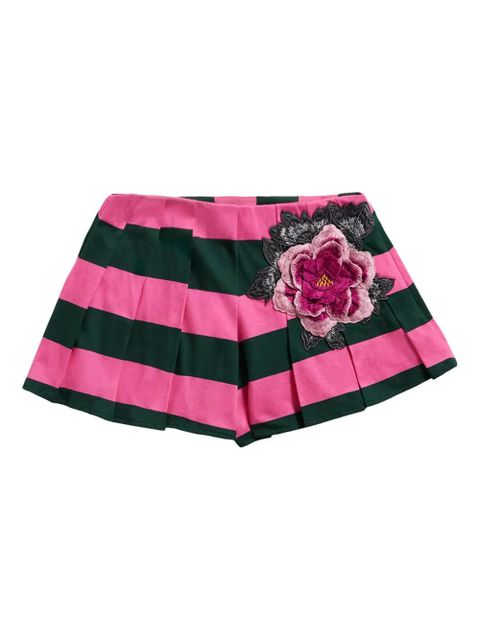 AREA pleated striped-pattern flower-embellished shorts - Pink - zdjęcie produktu nr 1