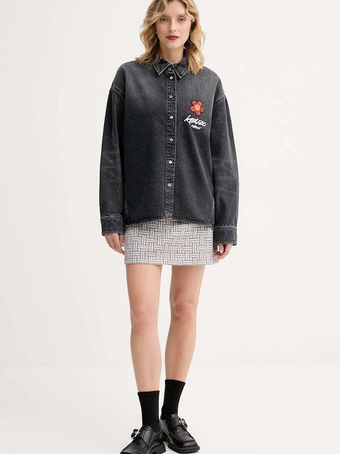 Kenzo spódnica z dodatkiem wełny kolor szary mini prosta FF62JU6013CQ