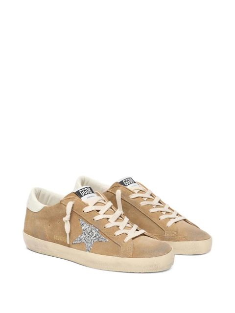 Golden Goose Super-Star in tobacco suede with silver glitter star sneakers - Neutrals - zdjęcie produktu nr 2