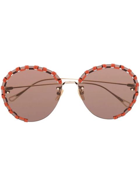 Chloé Eyewear stitching-detail round-frame sunglasses - Orange - zdjęcie produktu nr 1