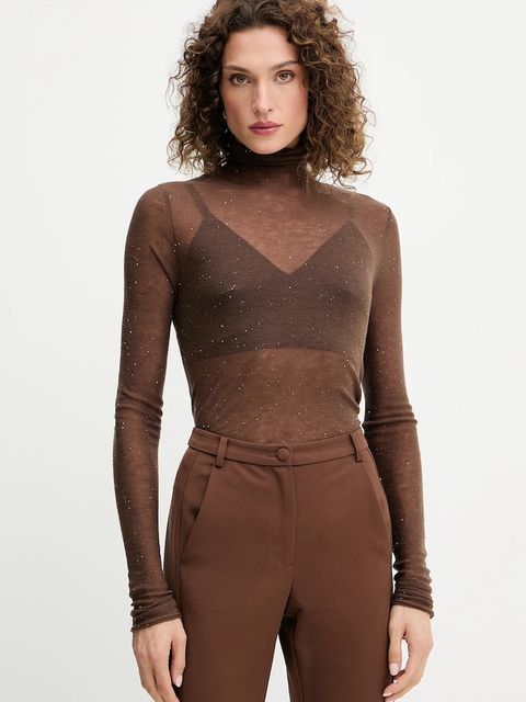 Pinko sweter damski kolor brązowy lekki z półgolfem 105821 A2PM - zdjęcie produktu nr 1