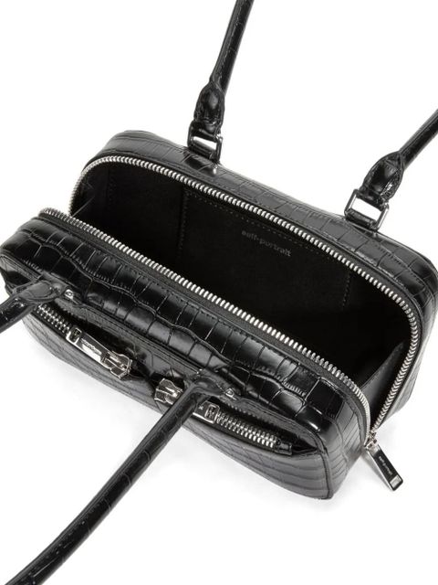 Self-Portrait mini crocodile-embossed leather bag - Black