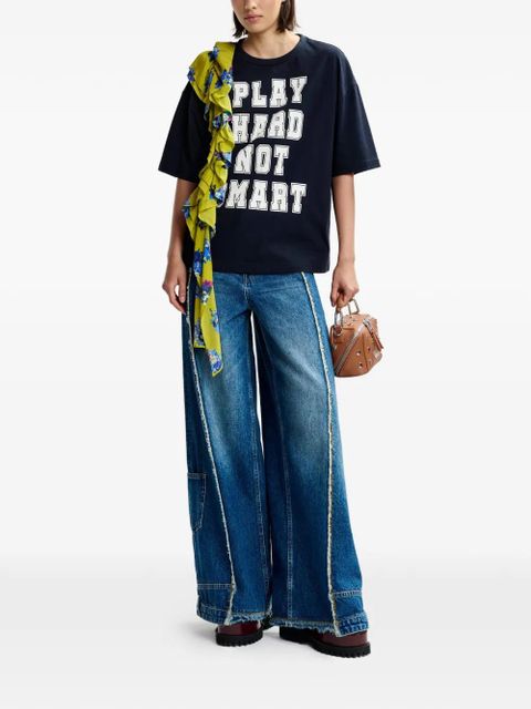 Essentiel Antwerp ruffled-trim printed T-shirt - Blue - zdjęcie produktu nr 2