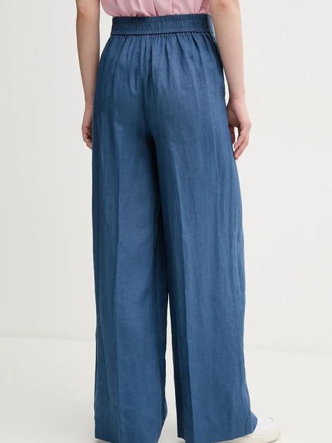 United Colors of Benetton spodnie lniane damskie kolor granatowy proste high waist 4AGHDF08K