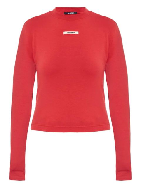 Jacquemus logo-patch long-sleeve T-shirt - Red - zdjęcie produktu nr 1