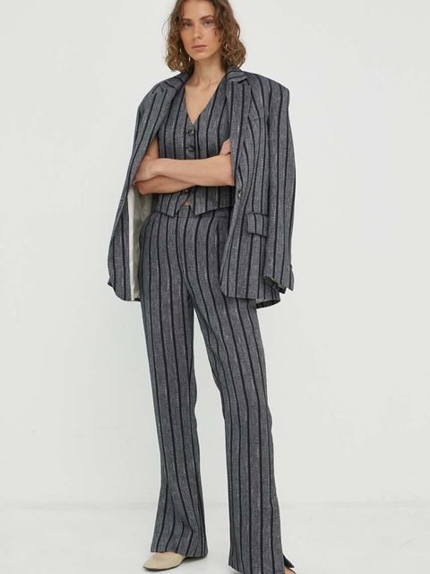 Day Birger et Mikkelsen kamizelka z domieszką lnu kolor szary jednorzędowa