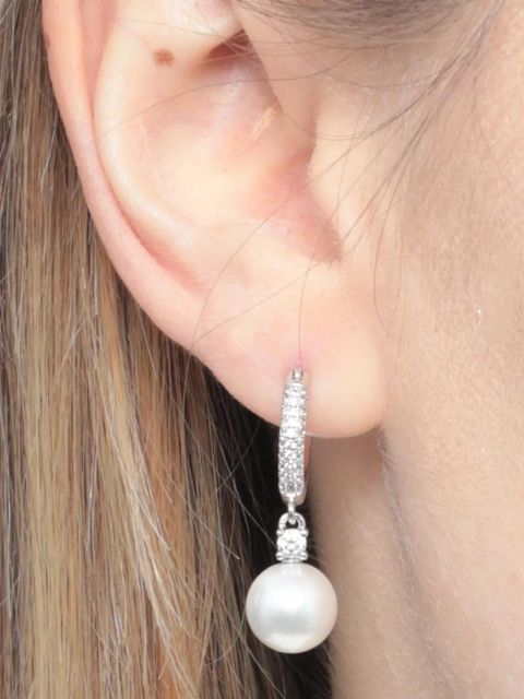 Self-Portrait crystal-embellished faux-pearl earrings - Silver - zdjęcie produktu nr 2