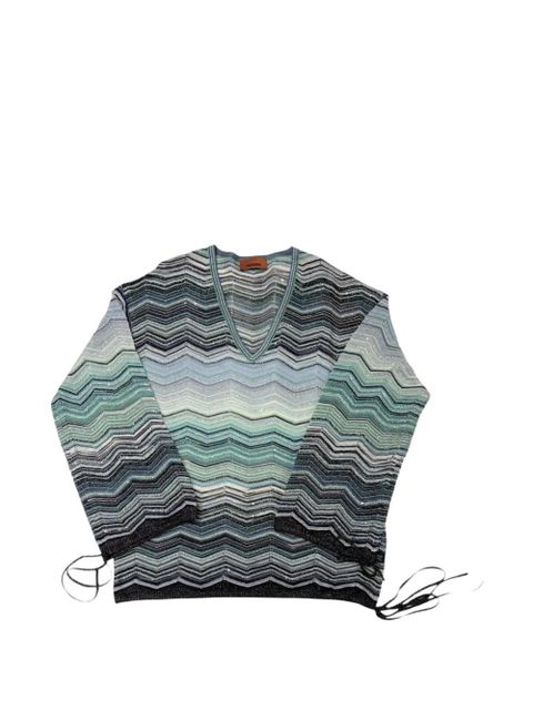 Missoni chevron-pattern V-neck T-shirt - Blue - zdjęcie produktu nr 1