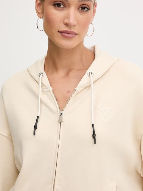 Pinko bluza bawełniana damska kolor beżowy z kapturem gładka 105509 A2RB
