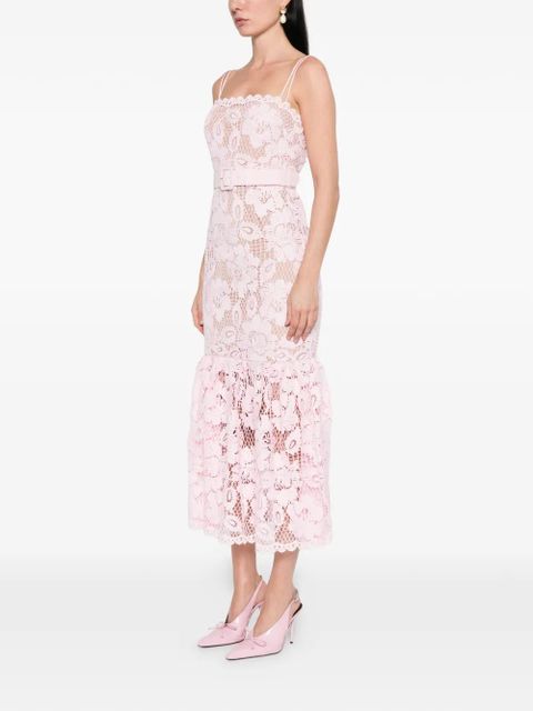 Self-Portrait square-neck belted midi dress - Pink