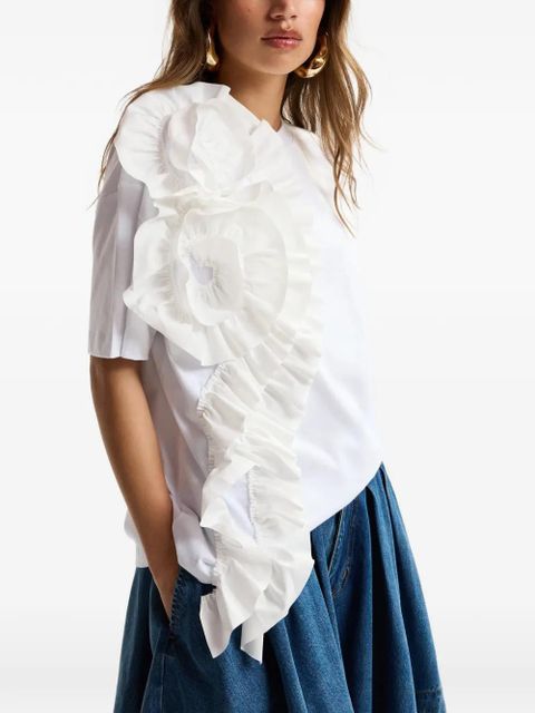 Essentiel Antwerp ruffled-detail floral-appliqué T-shirt - White