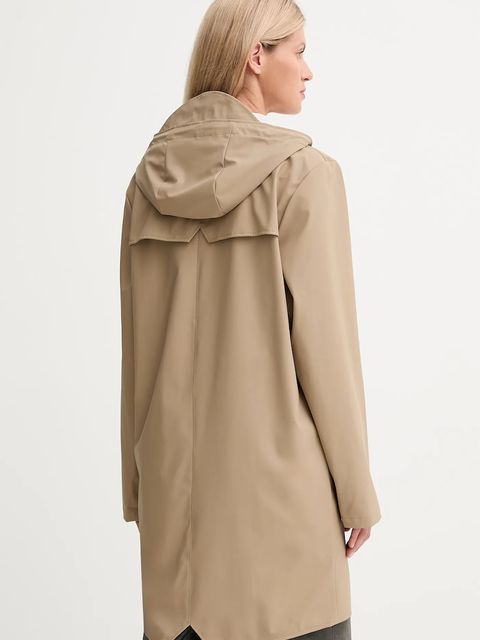 Rains kurtka 12020 Long Jacket kolor beżowy przejściowa 12020