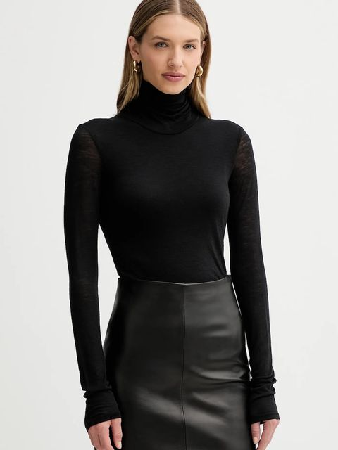 Liviana Conti longsleeve z dodatkiem wełny kolor czarny z golfem L5WH36 - zdjęcie produktu nr 1