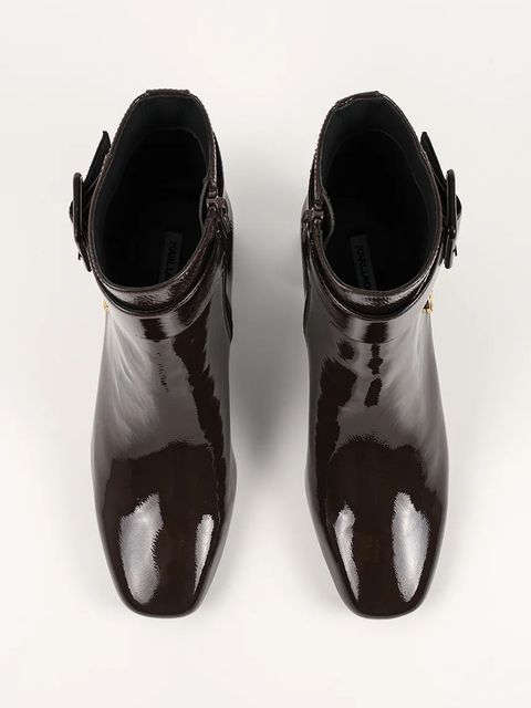 Karl Lagerfeld botki skórzane BEATA damskie kolor brązowy na słupku KL31455A