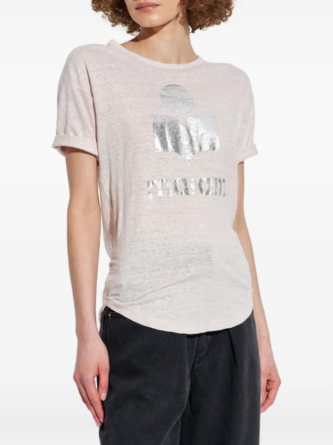 MARANT ÉTOILE logo-print linen top - Pink