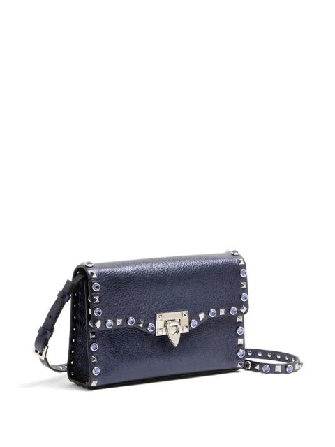 Valentino Garavani Rockstud small shoulder bag in Laminated calfskin with cabochon stones - Blue