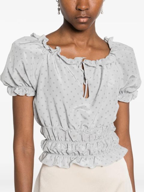 Alessandra Rich polka-dot ruffled top - Grey