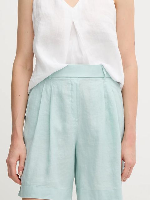 United Colors of Benetton szorty lniane kolor turkusowy gładkie high waist 4AGHD901V - zdjęcie produktu nr 1