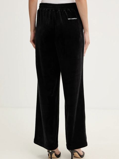 Karl Lagerfeld spodnie dresowe welurowe IKON damskie kolor czarny gładkie B1W10022