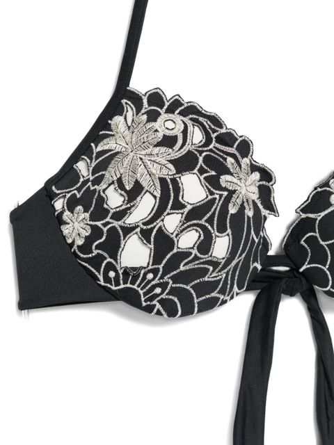 TWINSET embroidered halterneck bikini top - Black