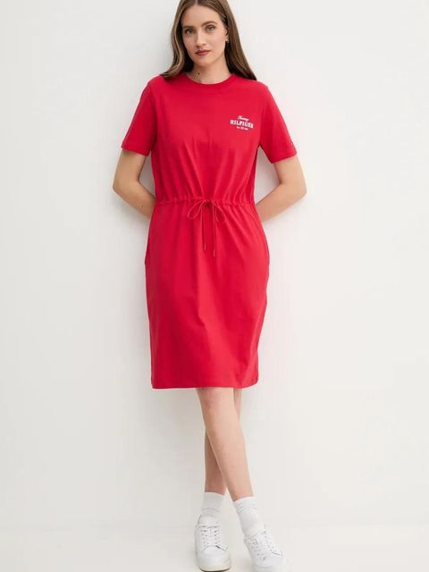 Tommy Hilfiger sukienka bawełniana kolor czerwony mini prosta WW0WW45529