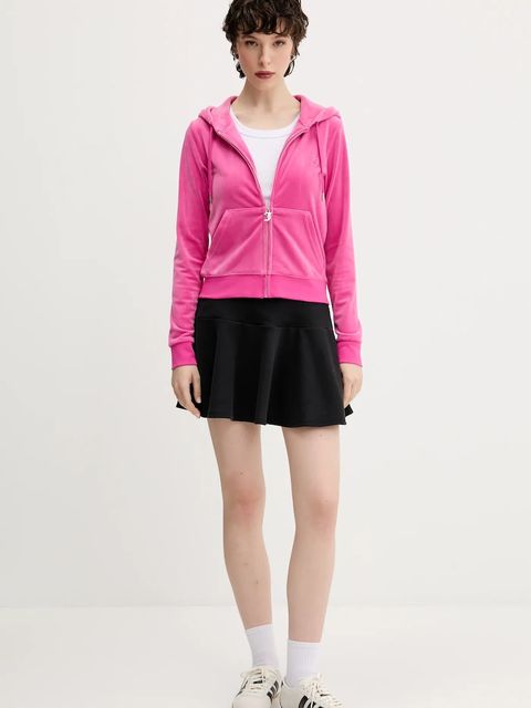 Juicy Couture bluza damska kolor różowy z kapturem gładka JCAP176