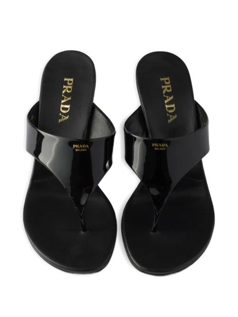 Prada patent-leather wedge sandals - Black