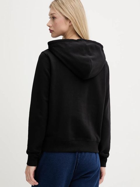 Guess Jeans bluza bawełniana damska kolor czarny z kapturem z aplikacją W5YQ13 K68I4
