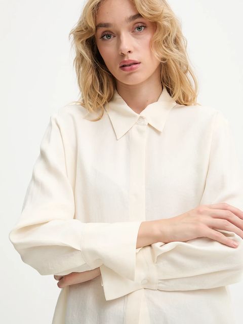 Answear.LAB koszula damska kolor beżowy relaxed z kołnierzykiem klasycznym