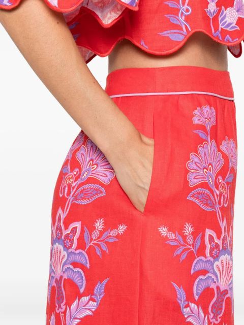 FARM Rio Porcelain Garden embroidered scallop-hem midi skirt